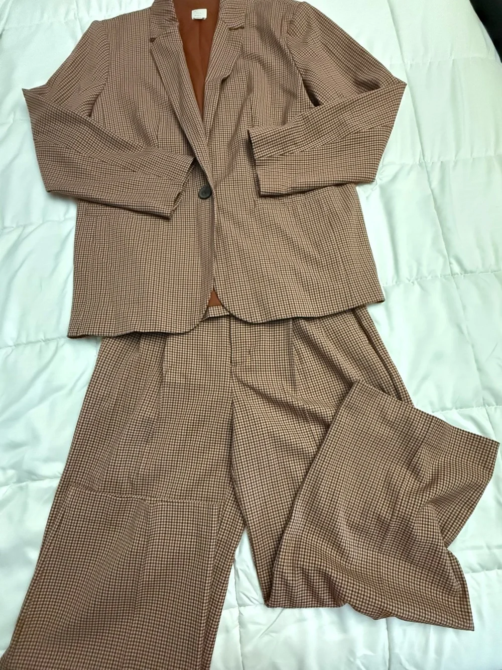 Classic Brown Check Women’s Blazer and Trousers Suit